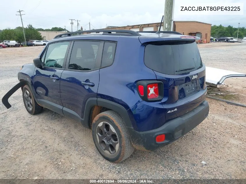 2016 Jeep Renegade Sport VIN: ZACCJBAT8GPE43225 Lot: 40012694