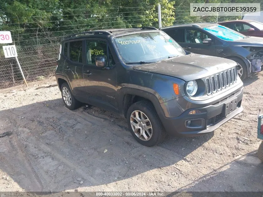 2016 Jeep Renegade Latitude VIN: ZACCJBBT0GPE39359 Lot: 40033002