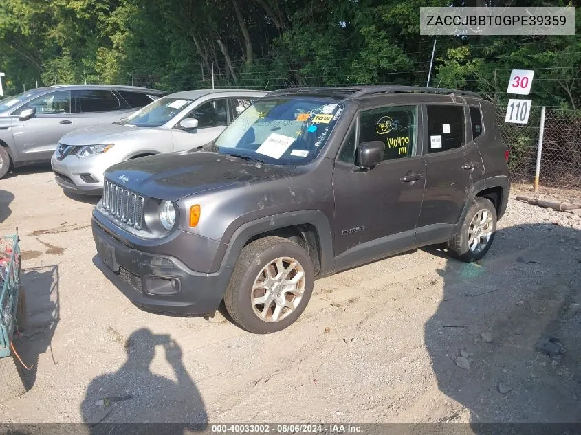 2016 Jeep Renegade Latitude VIN: ZACCJBBT0GPE39359 Lot: 40033002