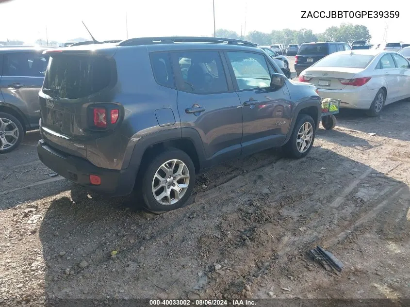 2016 Jeep Renegade Latitude VIN: ZACCJBBT0GPE39359 Lot: 40033002