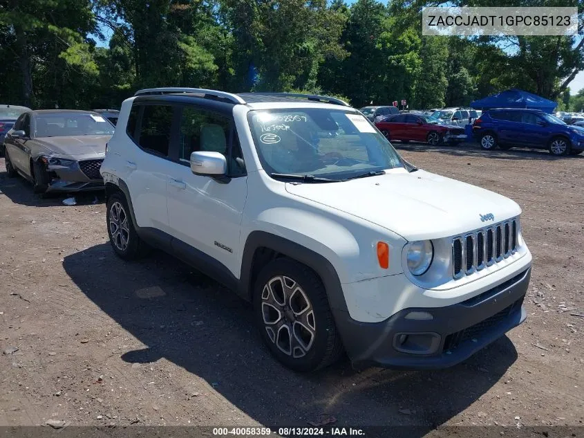 2016 Jeep Renegade Limited VIN: ZACCJADT1GPC85123 Lot: 40058359