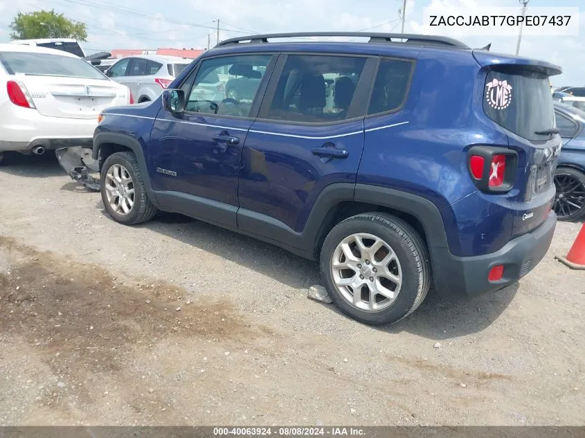 2016 Jeep Renegade Latitude VIN: ZACCJABT7GPE07437 Lot: 40063924