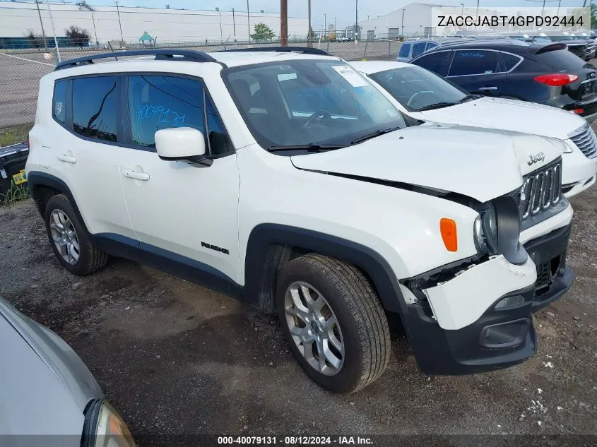 2016 Jeep Renegade Latitude VIN: ZACCJABT4GPD92444 Lot: 40079131