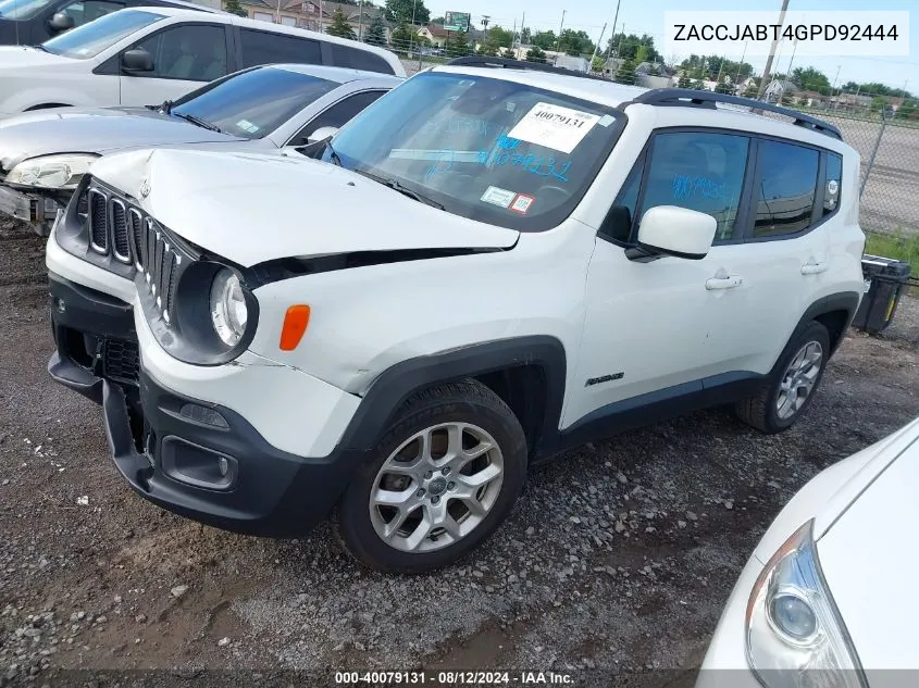 ZACCJABT4GPD92444 2016 Jeep Renegade Latitude