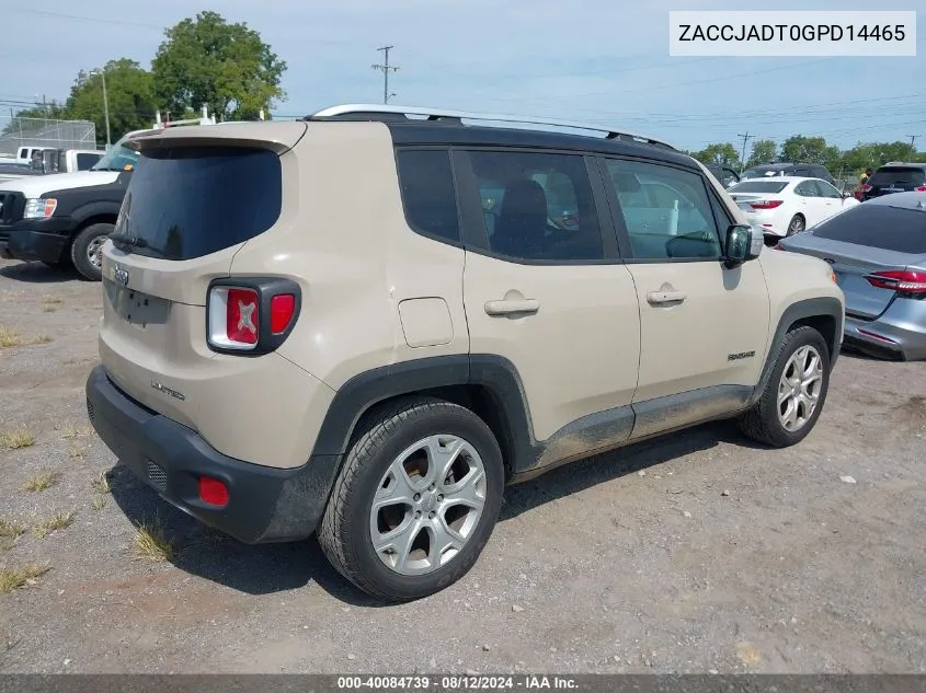 2016 Jeep Renegade Limited VIN: ZACCJADT0GPD14465 Lot: 40084739