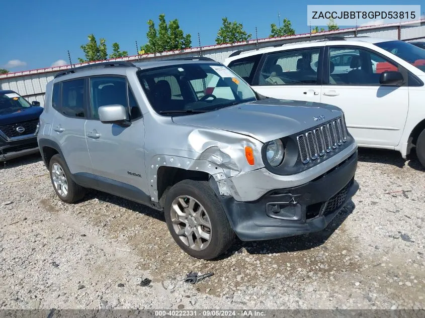 2016 Jeep Renegade Latitude VIN: ZACCJBBT8GPD53815 Lot: 40222331