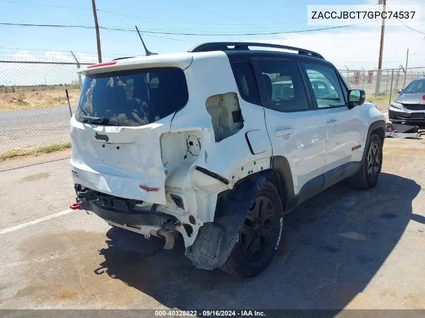 2016 Jeep Renegade Trailhawk VIN: ZACCJBCT7GPC74537 Lot: 40328822