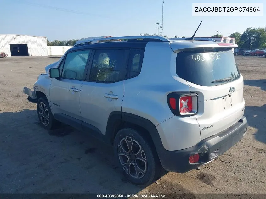 2016 Jeep Renegade Limited VIN: ZACCJBDT2GPC74864 Lot: 40392850