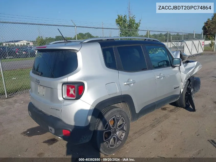 ZACCJBDT2GPC74864 2016 Jeep Renegade Limited