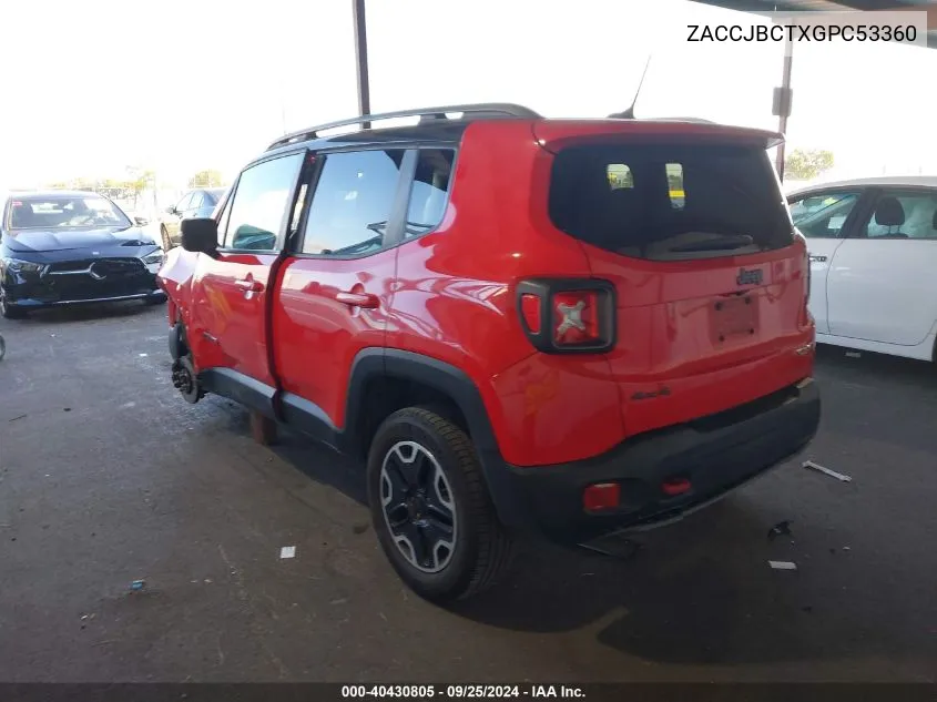 2016 Jeep Renegade Trailhawk VIN: ZACCJBCTXGPC53360 Lot: 40430805