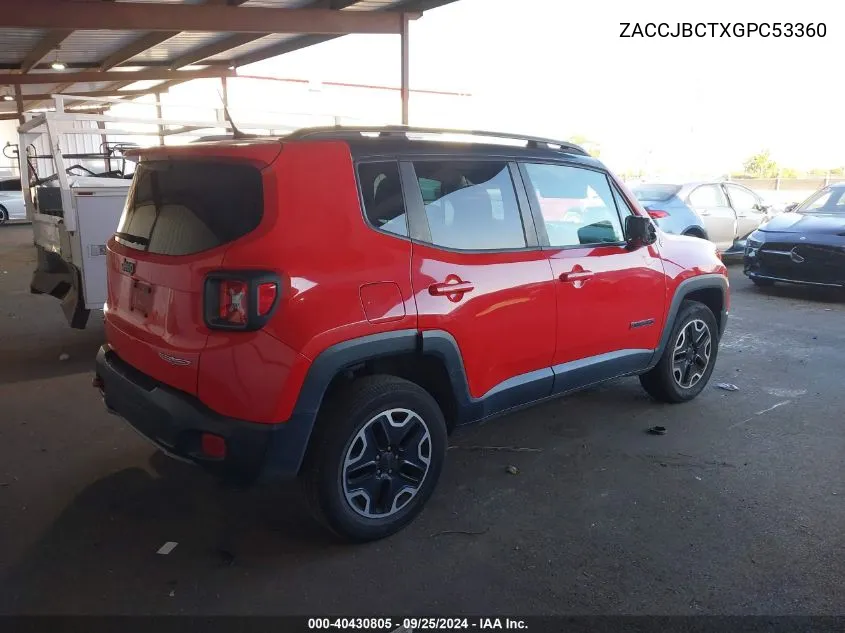 2016 Jeep Renegade Trailhawk VIN: ZACCJBCTXGPC53360 Lot: 40430805