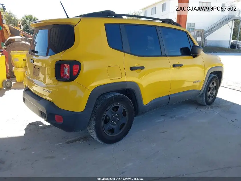 ZACCJAAW9GPC67502 2016 Jeep Renegade Sport