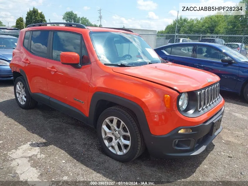 2017 Jeep Renegade Latitude Fwd VIN: ZACCJABB5HPF28234 Lot: 39878227