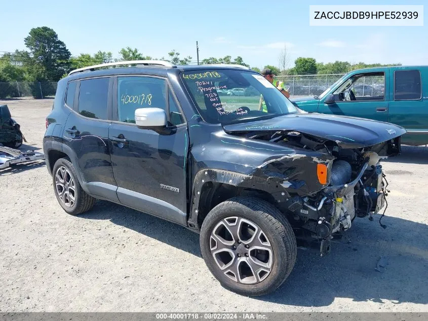 2017 Jeep Renegade Limited VIN: ZACCJBDB9HPE52939 Lot: 40001718