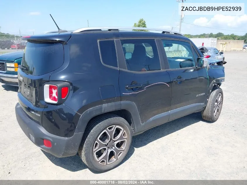 2017 Jeep Renegade Limited VIN: ZACCJBDB9HPE52939 Lot: 40001718