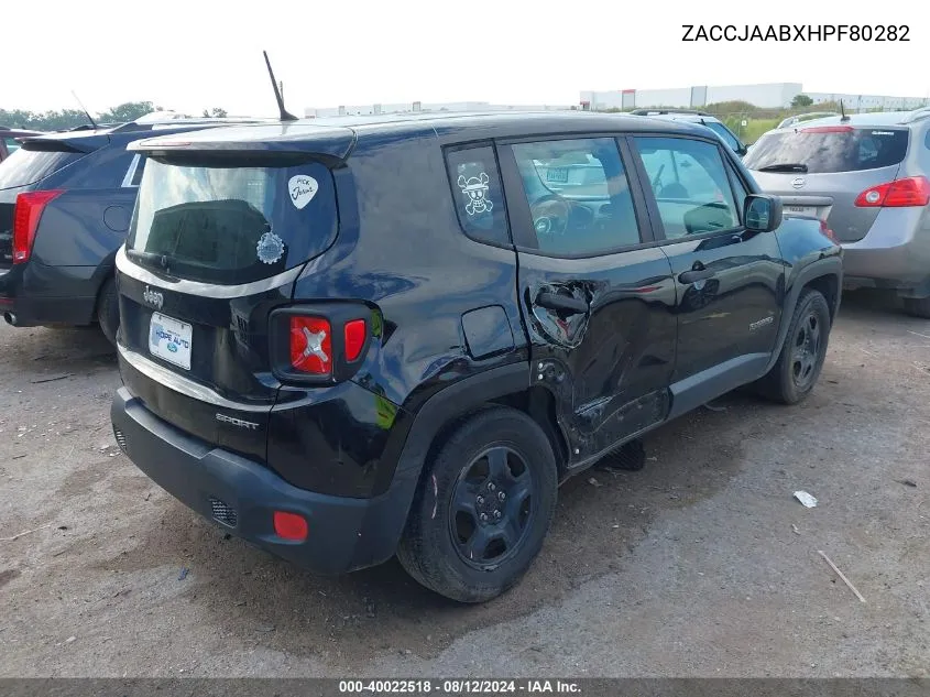 2017 Jeep Renegade Sport Fwd VIN: ZACCJAABXHPF80282 Lot: 40022518