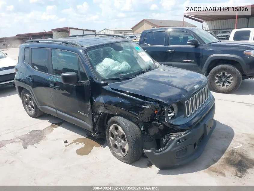 2017 Jeep Renegade Sport Fwd VIN: ZACCJAAB7HPF15826 Lot: 40024332