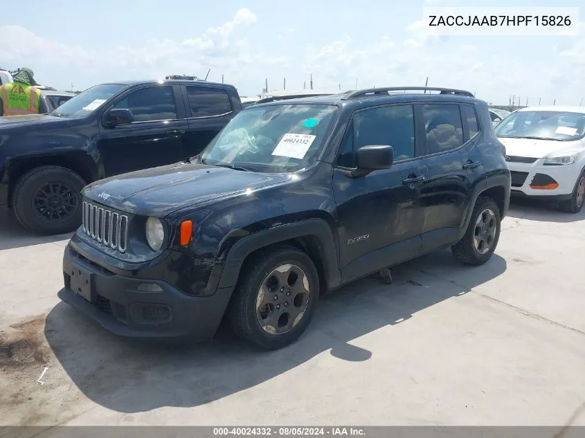 2017 Jeep Renegade Sport Fwd VIN: ZACCJAAB7HPF15826 Lot: 40024332