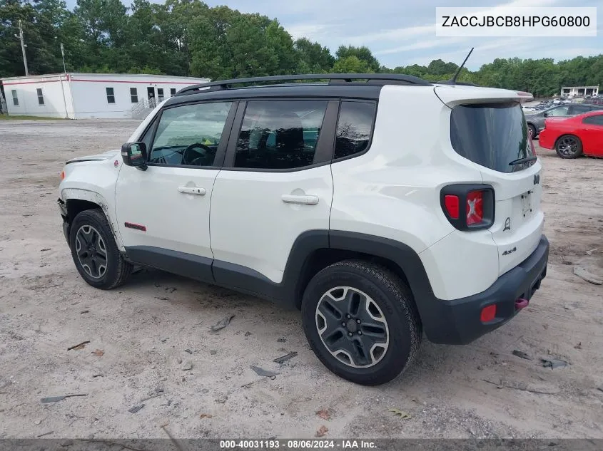 2017 Jeep Renegade Trailhawk VIN: ZACCJBCB8HPG60800 Lot: 40031193