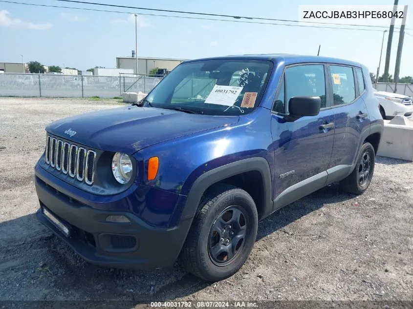 2017 Jeep Renegade Sport 4X4 VIN: ZACCJBAB3HPE68042 Lot: 40031792