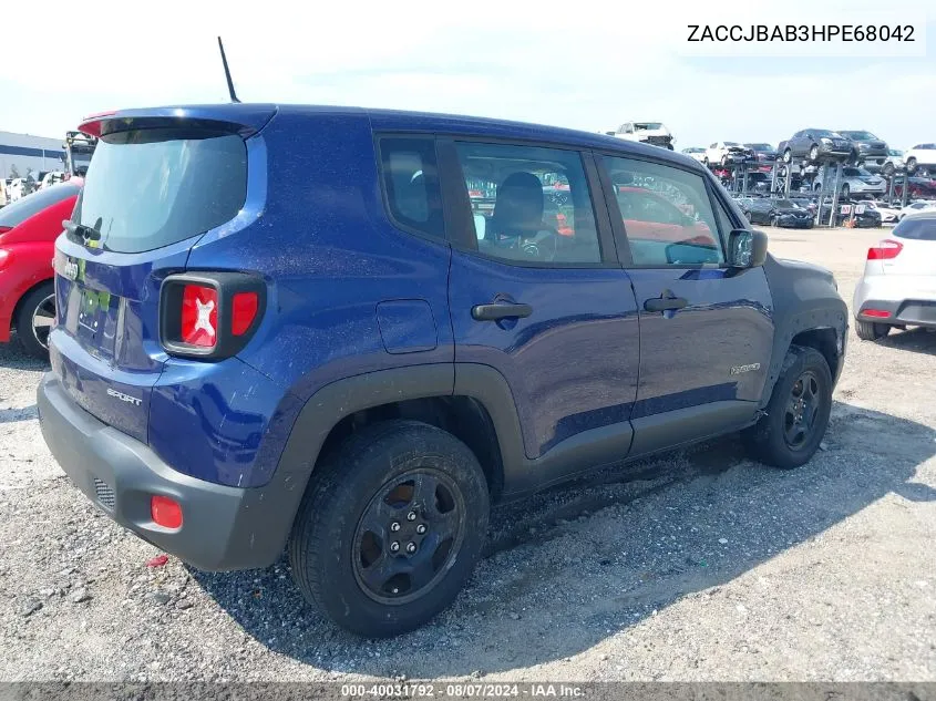 2017 Jeep Renegade Sport 4X4 VIN: ZACCJBAB3HPE68042 Lot: 40031792