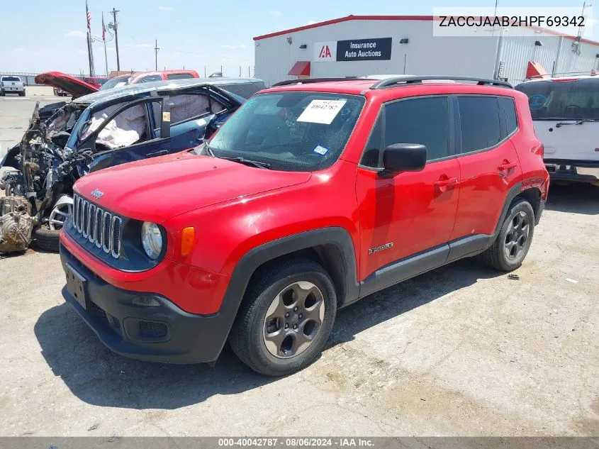 2017 Jeep Renegade Sport Fwd VIN: ZACCJAAB2HPF69342 Lot: 40042787