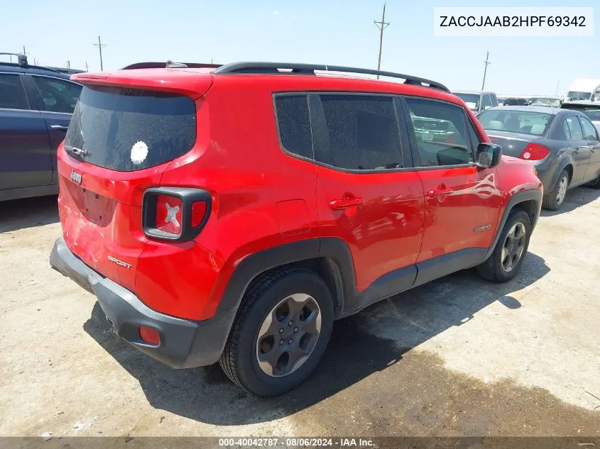 2017 Jeep Renegade Sport Fwd VIN: ZACCJAAB2HPF69342 Lot: 40042787