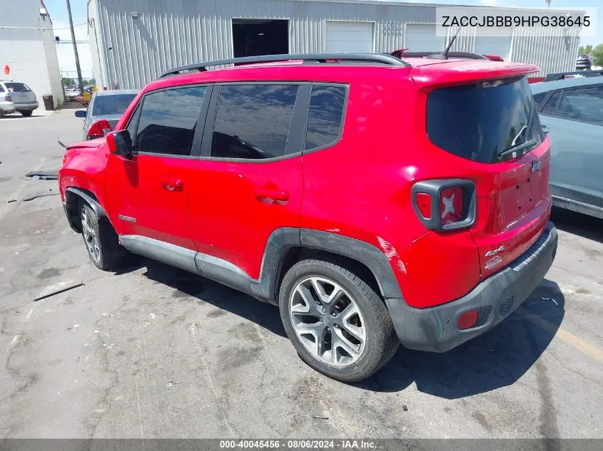 2017 Jeep Renegade Latitude VIN: ZACCJBBB9HPG38645 Lot: 40045456