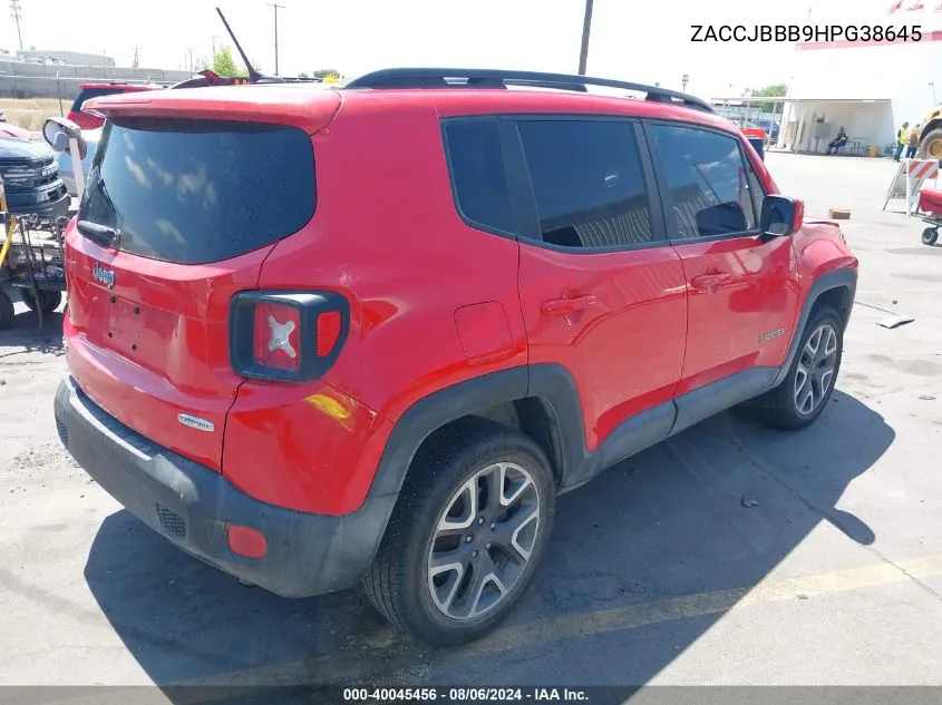 2017 Jeep Renegade Latitude VIN: ZACCJBBB9HPG38645 Lot: 40045456