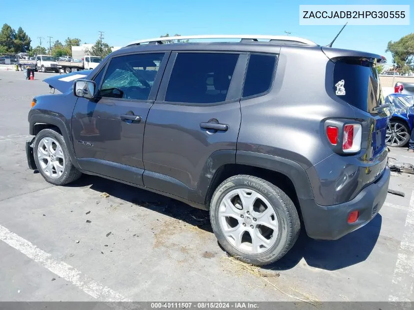 2017 Jeep Renegade Limited Fwd VIN: ZACCJADB2HPG30555 Lot: 40111507