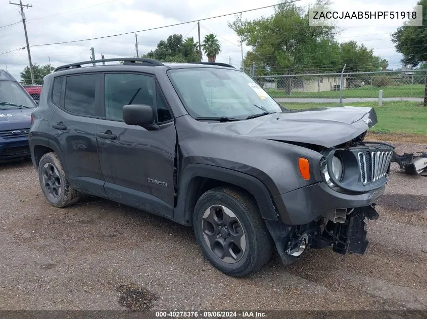 2017 Jeep Renegade Sport Fwd VIN: ZACCJAAB5HPF51918 Lot: 40278376