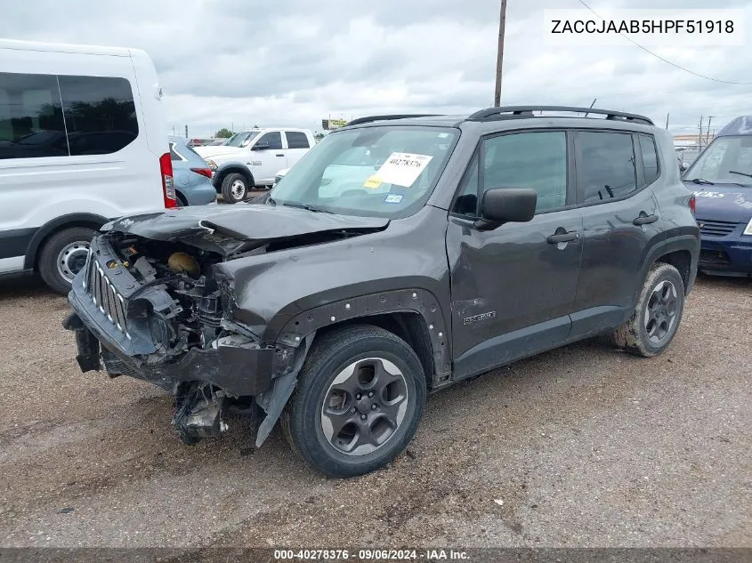 2017 Jeep Renegade Sport Fwd VIN: ZACCJAAB5HPF51918 Lot: 40278376