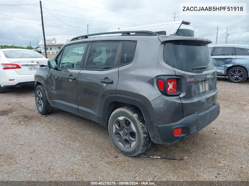 2017 Jeep Renegade Sport Fwd VIN: ZACCJAAB5HPF51918 Lot: 40278376