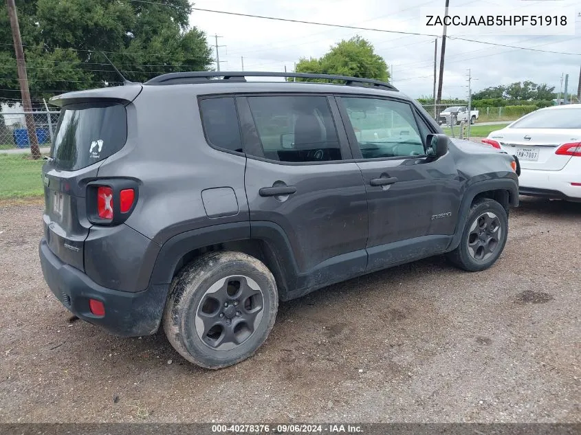 2017 Jeep Renegade Sport Fwd VIN: ZACCJAAB5HPF51918 Lot: 40278376