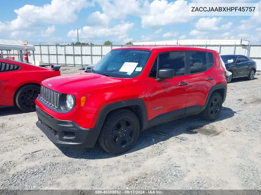 2017 Jeep Renegade Sport Fwd VIN: ZACCJAABXHPF45757 Lot: 40359692