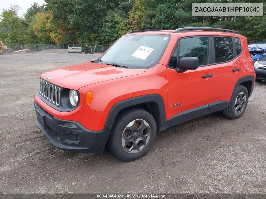 2017 Jeep Renegade Sport Fwd VIN: ZACCJAAB1HPF10640 Lot: 40454923