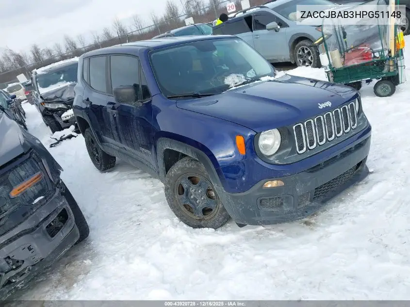 ZACCJBAB3HPG51148 2017 Jeep Renegade Sport 4X4