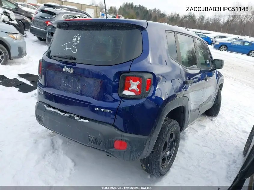 ZACCJBAB3HPG51148 2017 Jeep Renegade Sport 4X4