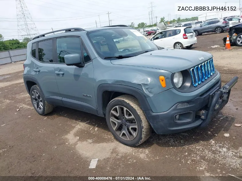 2018 Jeep Renegade Latitude 4X4 VIN: ZACCJBBB3JPH46152 Lot: 40008476