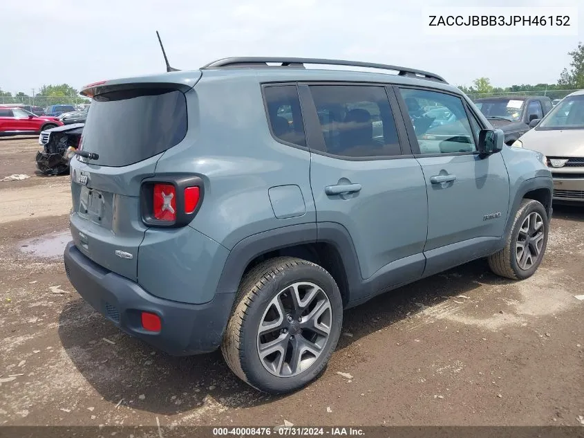 2018 Jeep Renegade Latitude 4X4 VIN: ZACCJBBB3JPH46152 Lot: 40008476