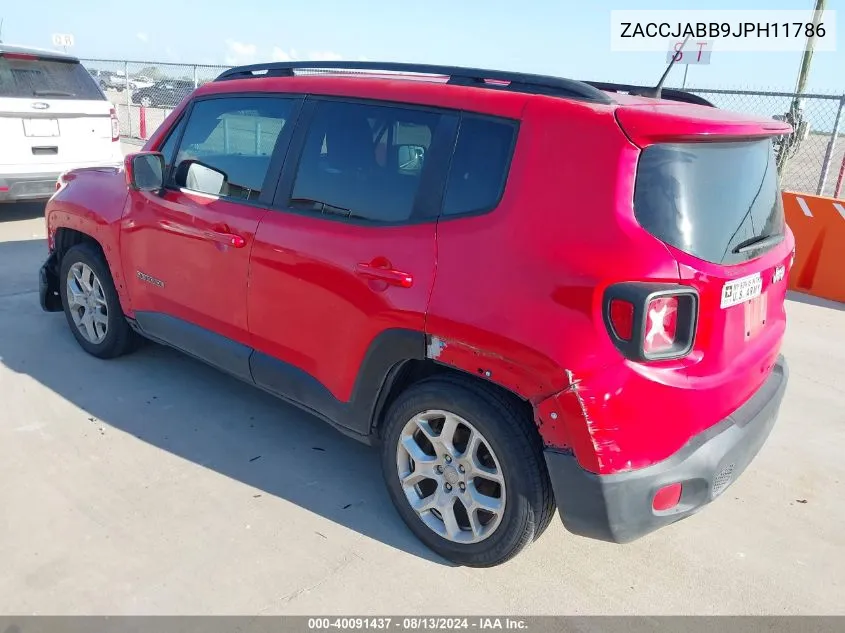 2018 Jeep Renegade Latitude Fwd VIN: ZACCJABB9JPH11786 Lot: 40091437