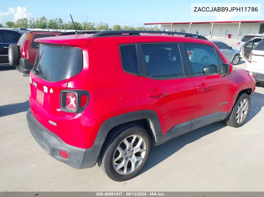 2018 Jeep Renegade Latitude Fwd VIN: ZACCJABB9JPH11786 Lot: 40091437