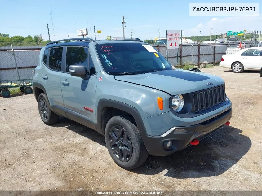 2018 Jeep Renegade Trailhawk 4X4 VIN: ZACCJBCB3JPH76931 Lot: 40110706