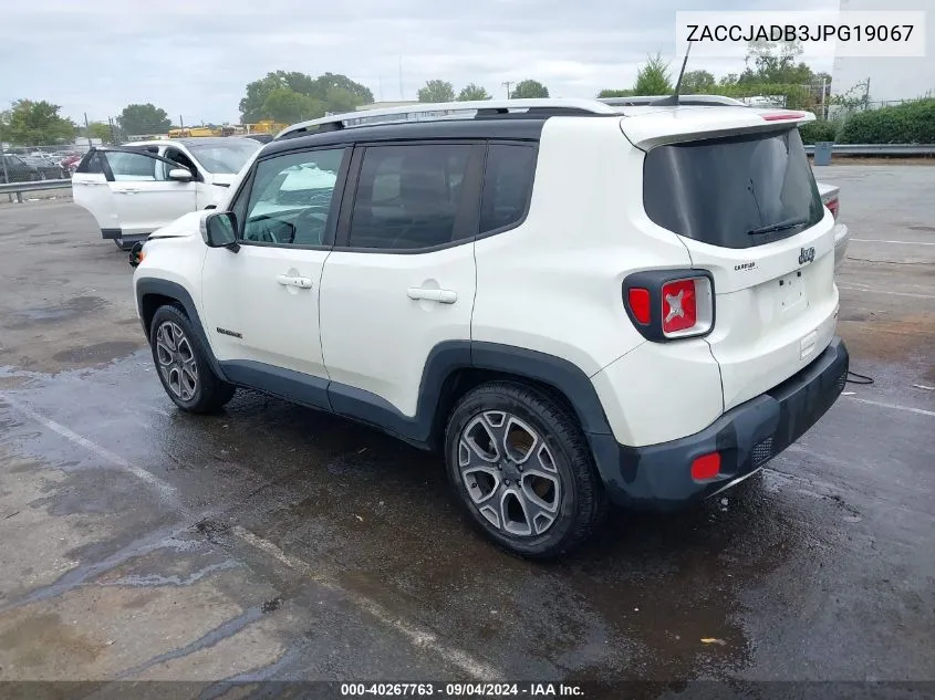 2018 Jeep Renegade Limited Fwd VIN: ZACCJADB3JPG19067 Lot: 40267763