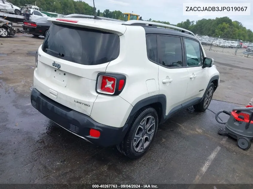 2018 Jeep Renegade Limited Fwd VIN: ZACCJADB3JPG19067 Lot: 40267763