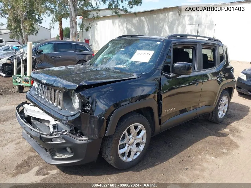 2018 Jeep Renegade Latitude Fwd VIN: ZACCJABB0JPJ01403 Lot: 40271683