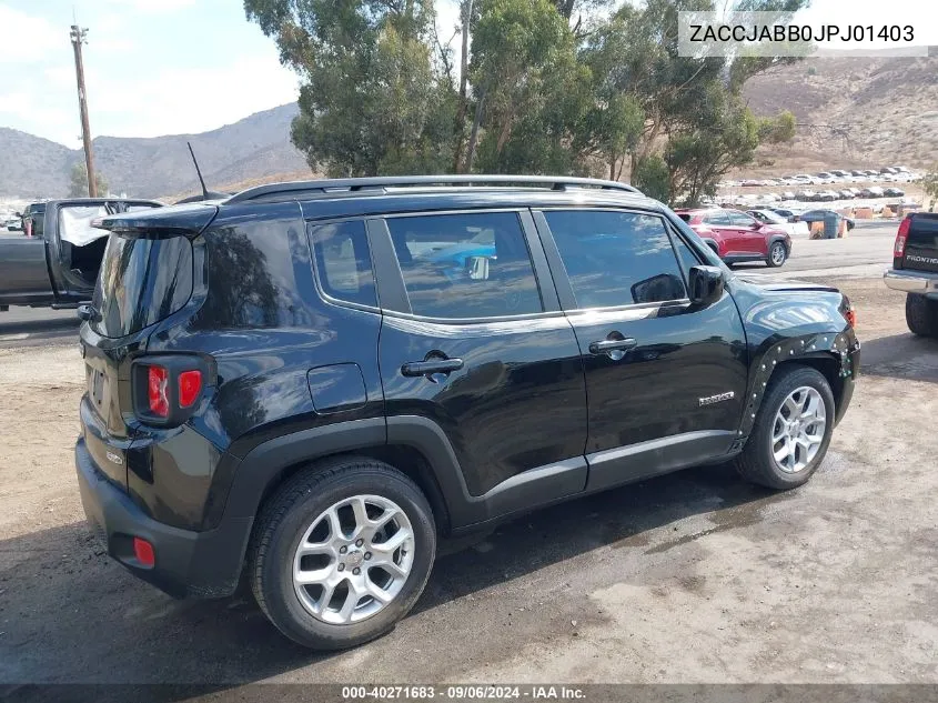 2018 Jeep Renegade Latitude Fwd VIN: ZACCJABB0JPJ01403 Lot: 40271683