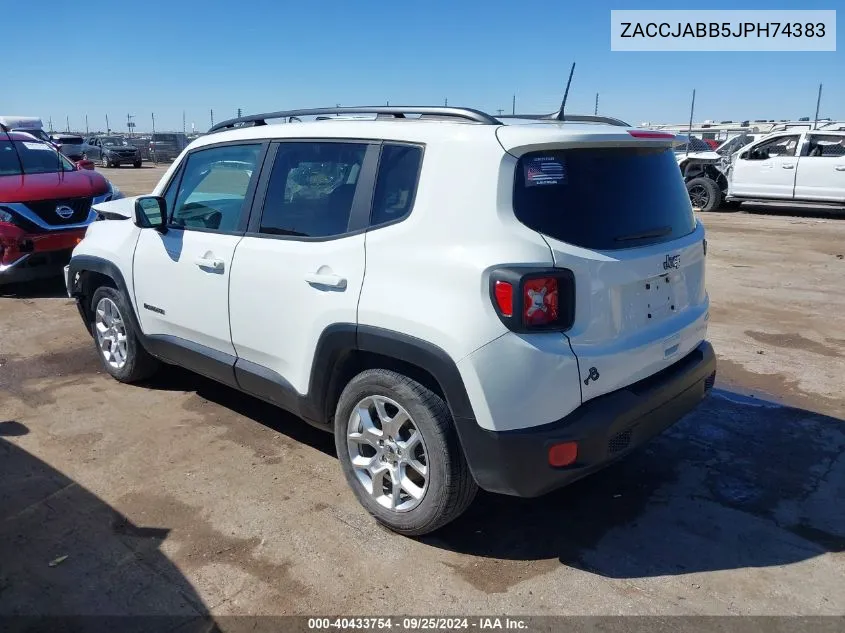 2018 Jeep Renegade Latitude Fwd VIN: ZACCJABB5JPH74383 Lot: 40433754