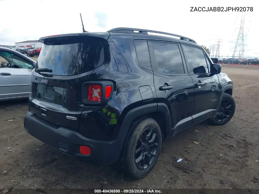 2018 Jeep Renegade Latitude Fwd VIN: ZACCJABB2JPH92078 Lot: 40436898