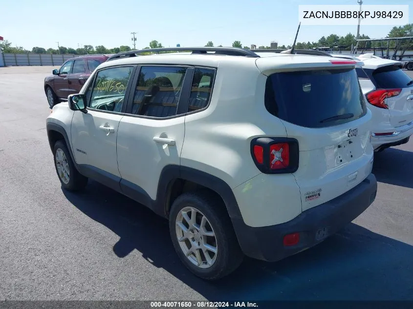 2019 Jeep Renegade Latitude 4X4 VIN: ZACNJBBB8KPJ98429 Lot: 40071650